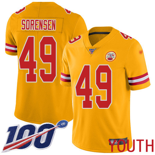 Youth Kansas City Chiefs 49 Sorensen Daniel Limited Gold Inverted Legend 100th Season Nike NFL Jersey